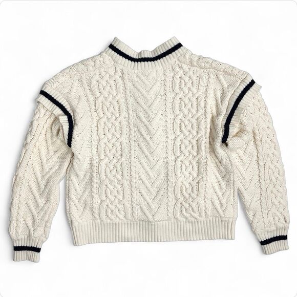 Anthropologie Cable Knit Bomber Sweater XS Cottage Academia Fisherman Cardigan - Picture 3 of 11